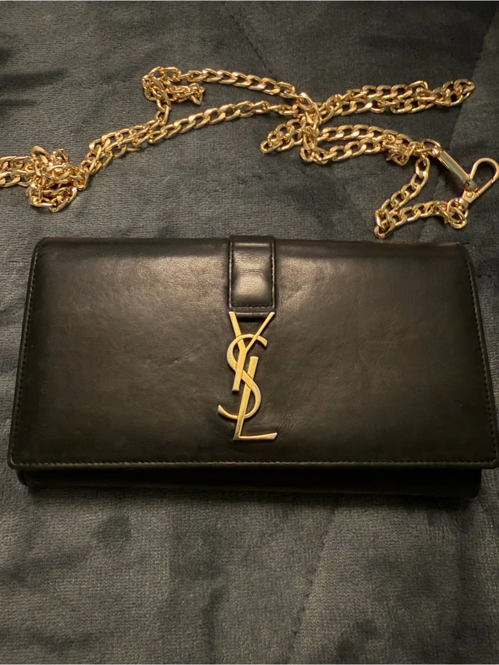 Saint Laurent Black Leather Wallet with Gold YSL Monogram - Picture 2 of 9
